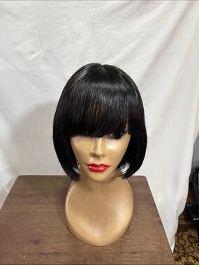 Classic Short Bob Wig with Bangs - Black